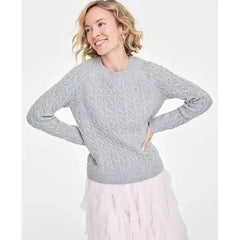 Women's Cozy Cable-Knit Crewneck Sweater, Created for Macy's-Light gray heather