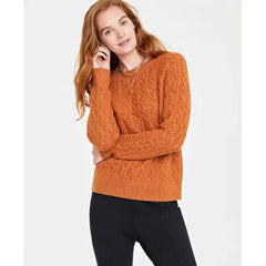 Women's Cozy Cable-Knit Crewneck Sweater, Created for Macy's-Pecan roast