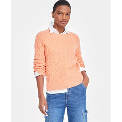Women's Cozy Cable-Knit Crewneck Sweater, Created for Macy's-Melon ball