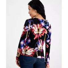 Petite Floral-Print Zip-Front Blouse, Created for Macy's-Natalie combo