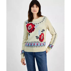 Women's Floral Crewneck Pullover Sweater, Created for Macy's-Festival floral