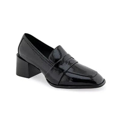 Aerosoles Women's Arnett Block Heel Loafers, Stylish Comfortable Office Shoes,Black Patent Crinkled Faux Leather , Size 10M