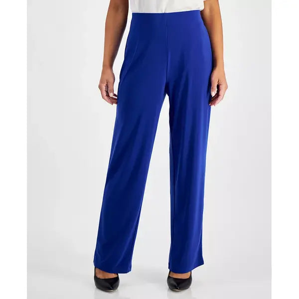 Anne Klein Petite Solid Wide Leg High Rise Pants, Stylish Comfortable Tailored Trousers