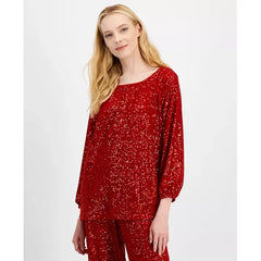 Women's Sequin Boat-Neck Top, Created for Macy's-Glamorous red
