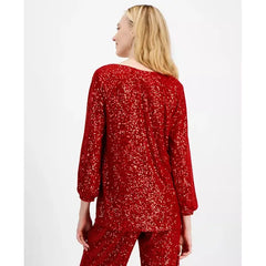Women's Sequin Boat-Neck Top, Created for Macy's-Glamorous red