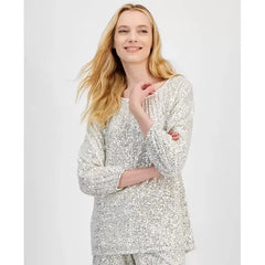 Women's Sequin Boat-Neck Top, Created for Macy's-New natural