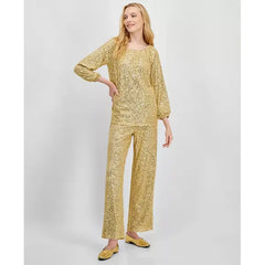 Women's Sequin Boat-Neck Top, Created for Macy's-Coffee yellow