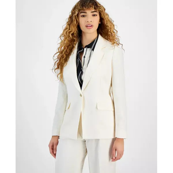 Women's Tweed One-Button Blazer, Created for Macy's-Bar white