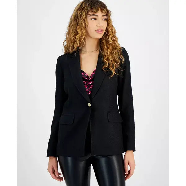 Women's Tweed One-Button Blazer, Created for Macy's-Black