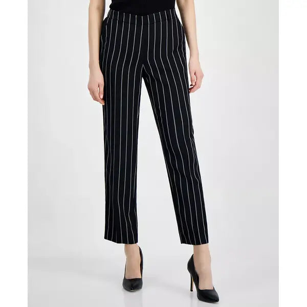 Anne Klein Women's Mid-Rise Pull-On Pants, Stylish Comfortable Everyday Trousers, Anne Black/anne White