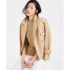 Anne Klein Womens Mock Neck Three Quarter Sleeve Sweater, Elegant Soft Knit for Work or Casual, Coffee Cream