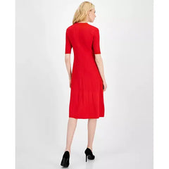 Anne Klein Womens Ribbed Button Front A Line Dress, Stylish Comfortable Casual Dress