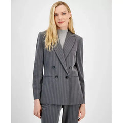Women's Pinstripe Double-Breasted Jacket,Created by Macy's-Gray Ivory