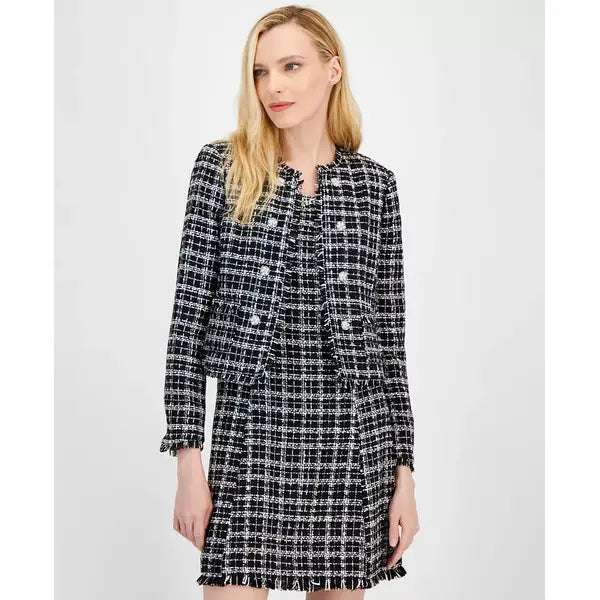 Women's Collarless Boucle Blazer,Created by Macy's-Black Ivory