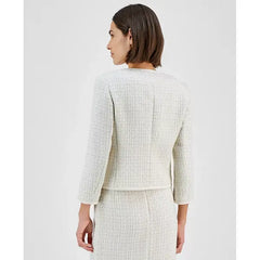 Women's Collarless Button-Front Tweed Jacket,Created by Macy's-Anne White Multi