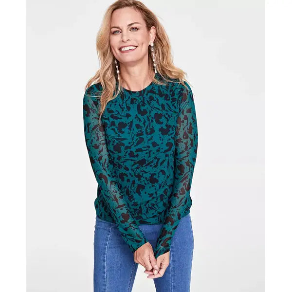 Women's Printed Mesh Crewneck Top, Created for Macy's-Trina Combo C