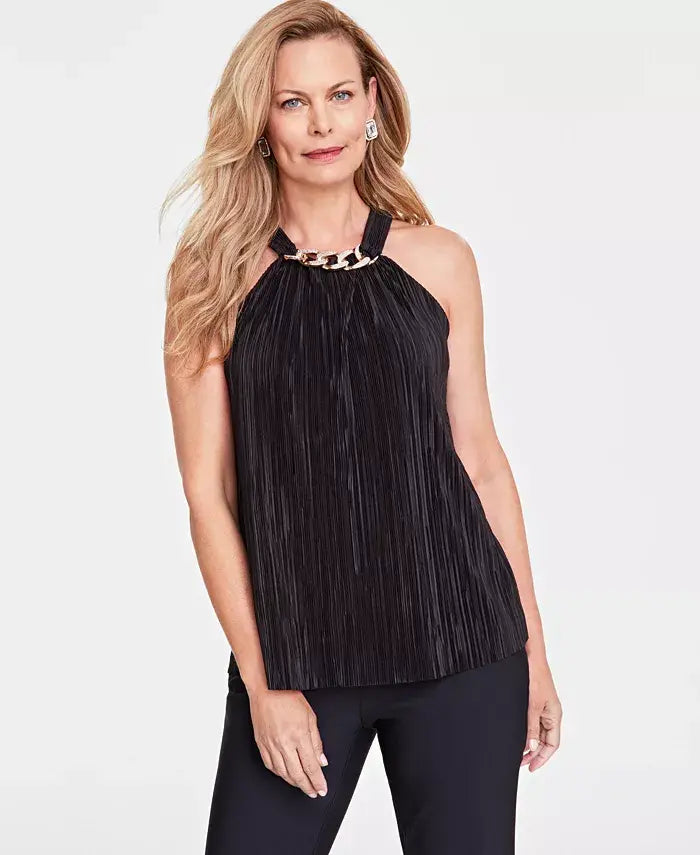 Women's Chain-Trim Halter Top, Created for Macy's-Deep black
