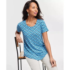 Women's Printed Scoop-Neck T-Shirt, Created for Macy's-Indigo combo