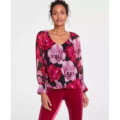 Women's Paisley-Print V-Neck Blouse, Created for Macy's-Bari Blooms A