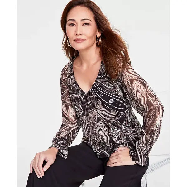 Women's Paisley-Print V-Neck Blouse, Created for Macy's-Palma Paisley B