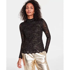Women's Metallic Lace Blouse, Created for Macy's-Black