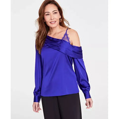 Women's Lace-Shoulder Long-Sleeve Blouse, Created for Macy's-Deep Lris