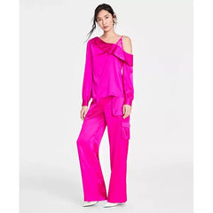 Women's Lace-Shoulder Long-Sleeve Blouse, Created for Macy's-Fuchsia Po