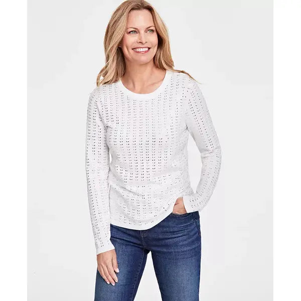 Women's Embellished Long-Sleeve Top, Created for Macy's-Washed white