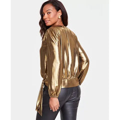 Women's Foil Tie-Waist Blouse, Created for Macy's-Gold