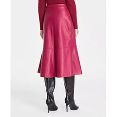 Women's Faux-Leather A-Line Skirt, Created for Macy's-Crimson AU