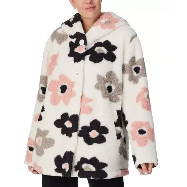 Women's Hooded Printed Fleece Jacket, Created by Macy's-White Floral