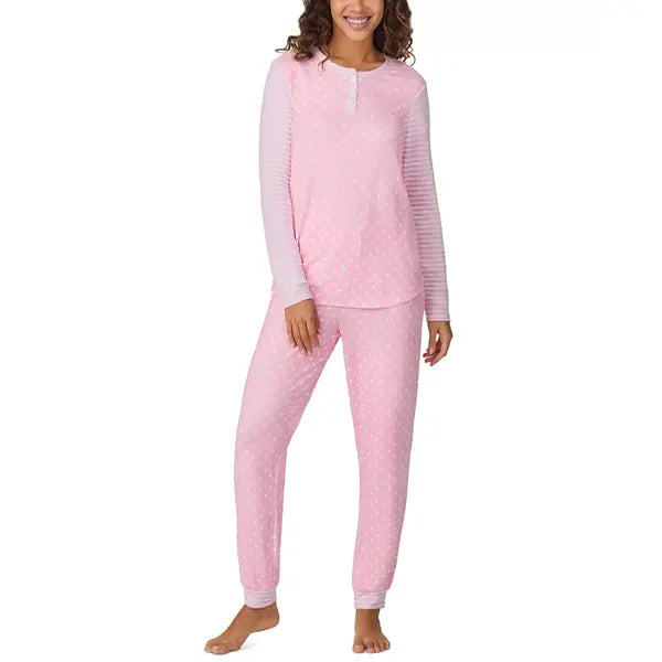 Women's Printed Button-Front Jogger Pajama Set, Created by Macy's-Pink White