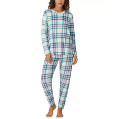 Women's Printed Velour Jogger Pajama Set, Created by Macy's-Blue Plaid