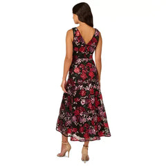 Adrianna Papell Women's Floral Sequin Fit and Flare Dress Perfect for Special Occasions, Black Multi