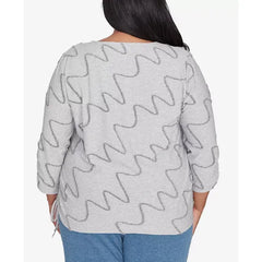 Alfred Dunner Plus Size Casual Fridays Diagonal Textured Crew Neck Top, Grey