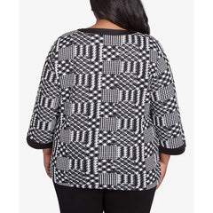 Alfred Dunner Plus Size Runway Ready Houndstooth Textured Top, Multi Black