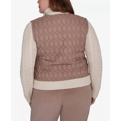 Alfred Dunner Plus Size Telluride Sweater Trim Quilted Jacket, Fawn