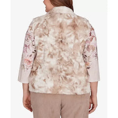 Alfred Dunner Plus Size Telluride Faux Fur Collared Vest, Fawn