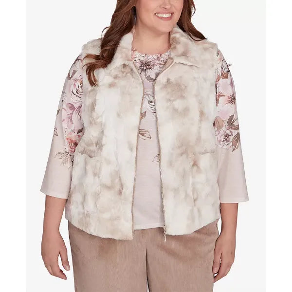 Alfred Dunner Plus Size Telluride Faux Fur Collared Vest, Fawn