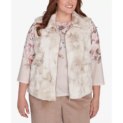 Alfred Dunner Plus Size Telluride Faux Fur Collared Vest, Fawn