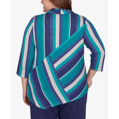 Alfred Dunner Plus Size French Quarter Spliced Stripe Cowl Neck Top, Multi Green