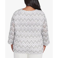 Alfred Dunner Plus Size Copenhagen Spliced Crew Neck Wavy Stripe Top, Grey Multi