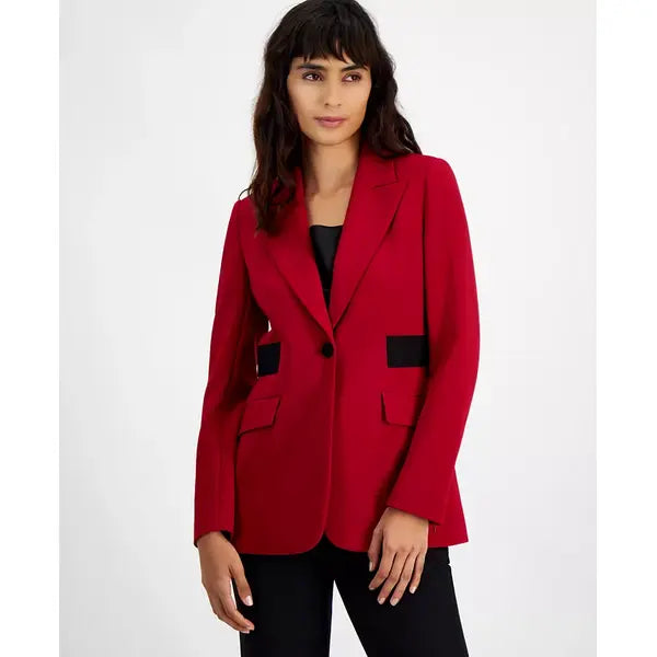 Women's Contrast Tab One-Button Blazer, Created for Macy's-POMEGRANATE