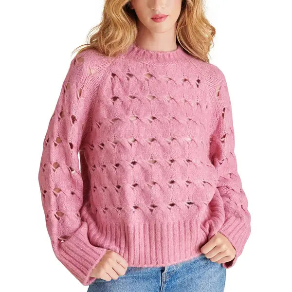 Macy's Women's Sonora Oversized Open-Stitch Sweater-Heather gray-Mauve Shadows