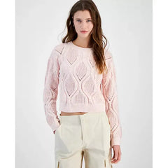 Juniors' Pearl Embellished Cable-Knit Chenille Sweater, created by macy's-Icy pink