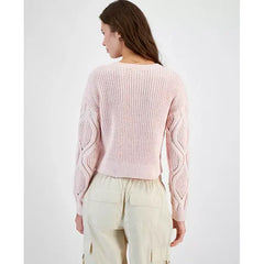 Juniors' Pearl Embellished Cable-Knit Chenille Sweater, created by macy's-Icy pink