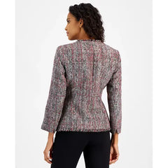Women's One-Button Fringe Tweed Blazer, Regular & Petite Sizes,Created by Macy's-Fire red multi