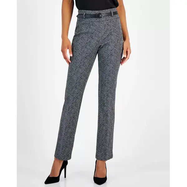 Women's Herringbone High-Rise Belted Bootcut Pants, Regular & Petite Sizes,Created by Macy's-Black Multi