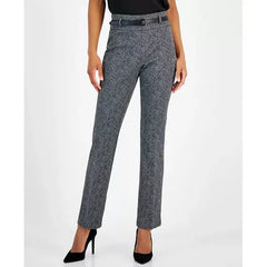 Women's Herringbone High-Rise Belted Bootcut Pants, Regular & Petite Sizes,Created by Macy's-Black Multi