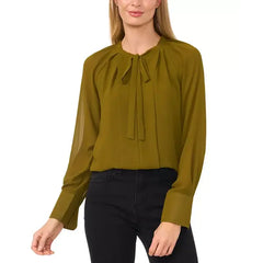 Macy's Women's Pleated Tie-Neck Blouse-Antique Olive